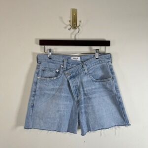 Agolde Criss Cross Lightwash Denim Shorts Baggy Raw Hem Size 26 Jeans Summer